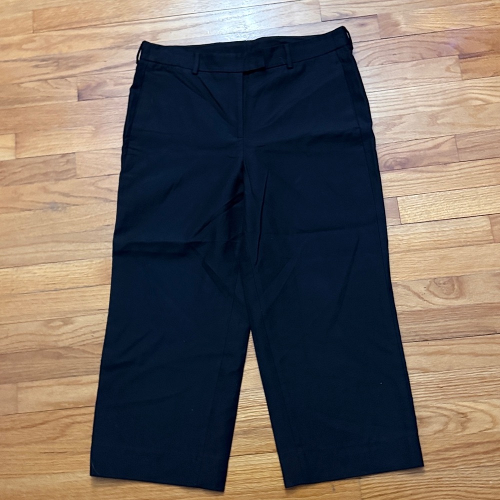 Akris black cropped cotton and silk blend wide leg pant 10 P01